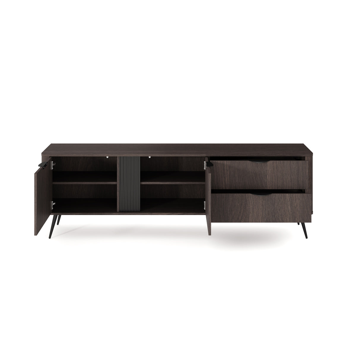 Velia TV Unit 195x61, Japandi Style – with doors open