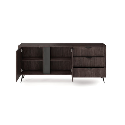 Velia Wide Sideboard 195x81 with Cabinets and Drawers, Soft Loft Style – with doors open