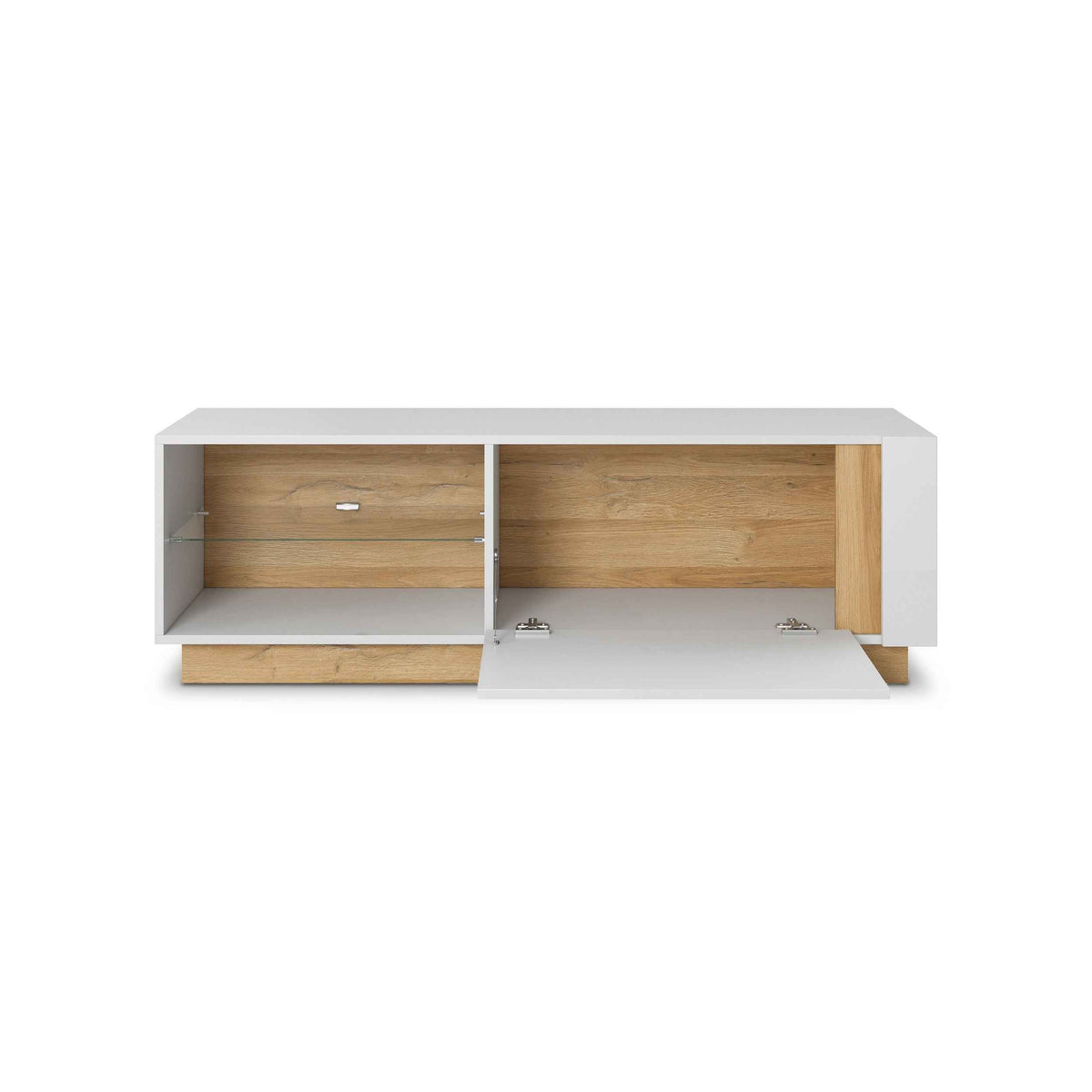 Meuble TV Armelia 138x46 au style glamour - avec façades ouvertes