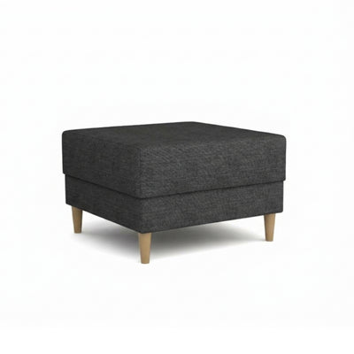 Pouf Harmi 66x66 Schiste Encre (SAWANA 06) – pouf rembourré en tissu tressé, sur pieds en hêtre