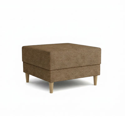 Pouf Harmi 66x66 Schiste Café (SAWANA 03) – pouf rembourré en tissu tressé, sur pieds en hêtre