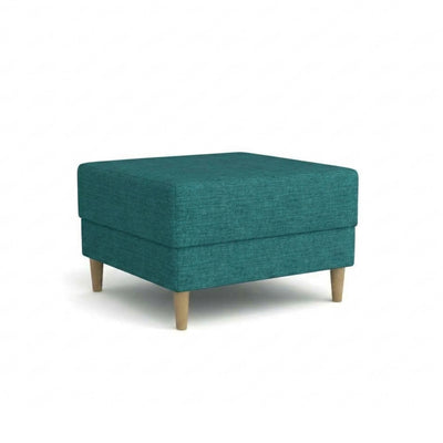 Pouf Harmi 66x66 Lazur Pétrole (SAWANA 30) – pouf rembourré en tissu tressé, sur pieds en hêtre