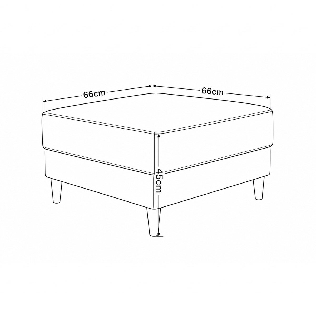 Pouf Harmi 66x66 – plan coté avec la largeur, la profondeur et la hauteur de 45 cm
