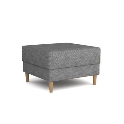 Pouf Harmi 66x66 Brume Argentée (SAWANA 05) – pouf carré sur hauts pieds en bois, vue de trois quarts