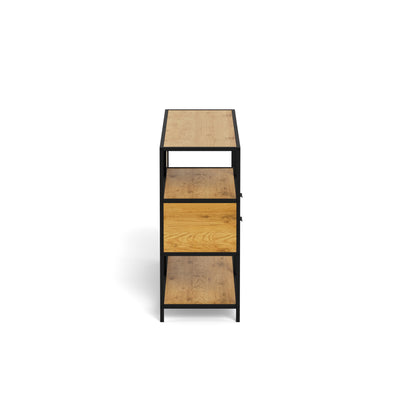 Étagère basse Skeleto 114 x 78, chêne sauvage – vue de profil, profondeur 35 cm et structure en acier