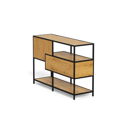 Étagère basse Skeleto 114 x 78, chêne sauvage – vue arrière en angle, étagère indépendante pour le salon