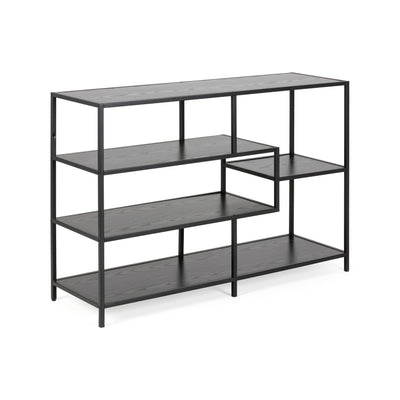 Étagère Skeleto 114 x 78, mélamine noire, vue de profil – étagère noire avec des étagères asymétriques, de style industriel