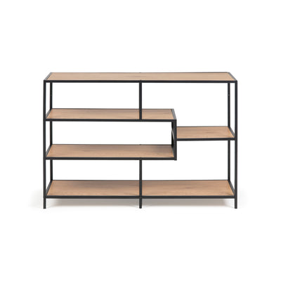 Étagère Skeleto 114 x 78, chêne sauvage, vue de face – disposition asymétrique des étagères avec une étagère plus petite à droite