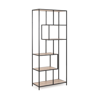 Étagère Skeleto 77 x 185, chêne Sonoma, vue de profil – étagère haute avec des étagères décalées sur un cadre en acier noir