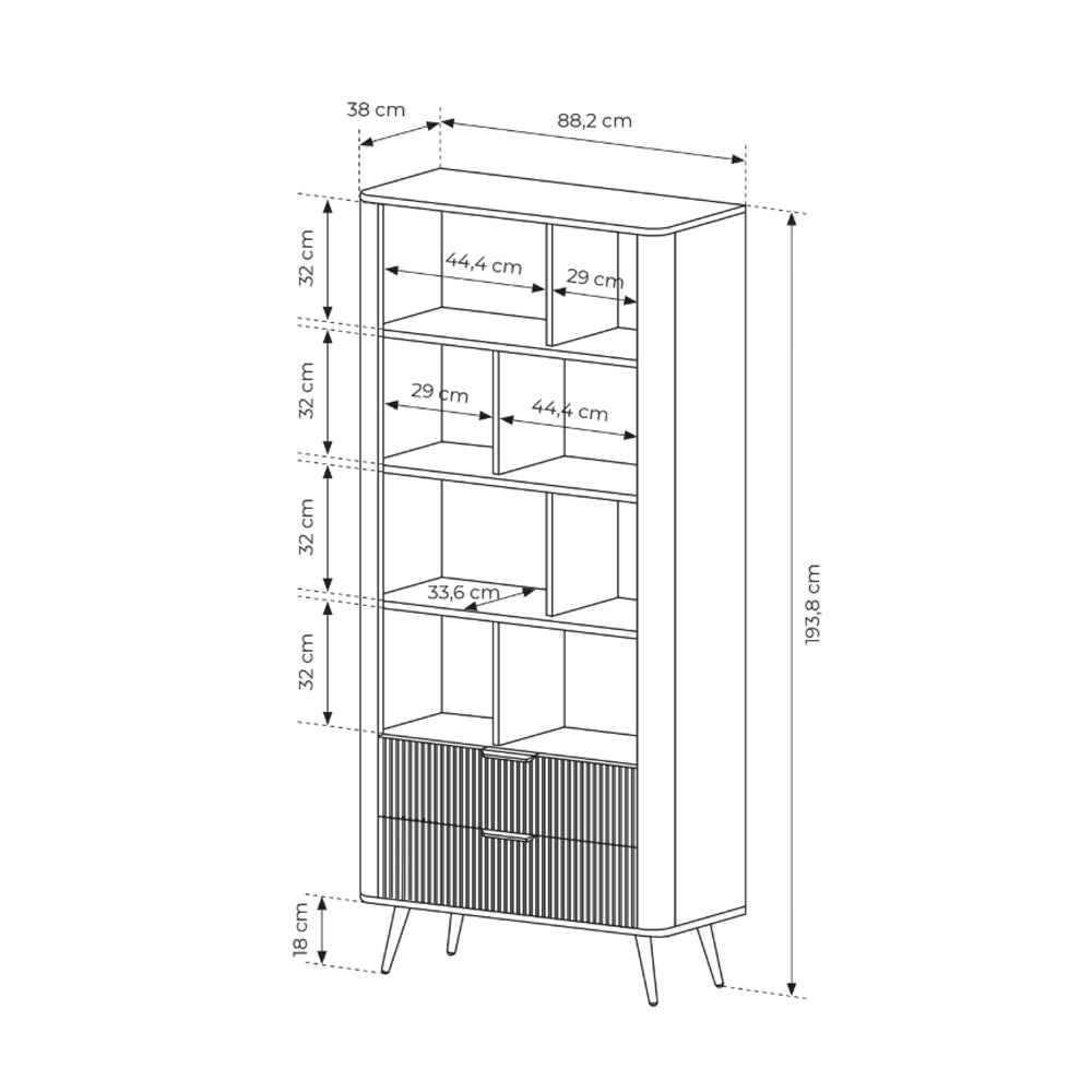 Laanti Bookcase 88x194 with Shelves, Elegant Style – dimensions drawing