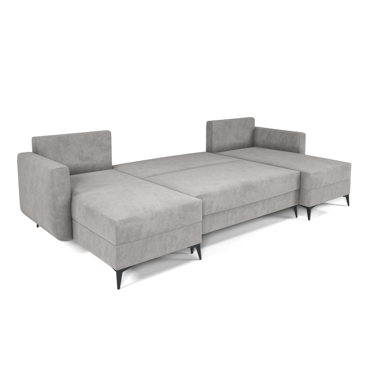 Uitgeklapte U-hoekbank Forra Staalgrijs (MANILA 16) – slaapoppervlak 270 × 130 cm, DL-mechanisme