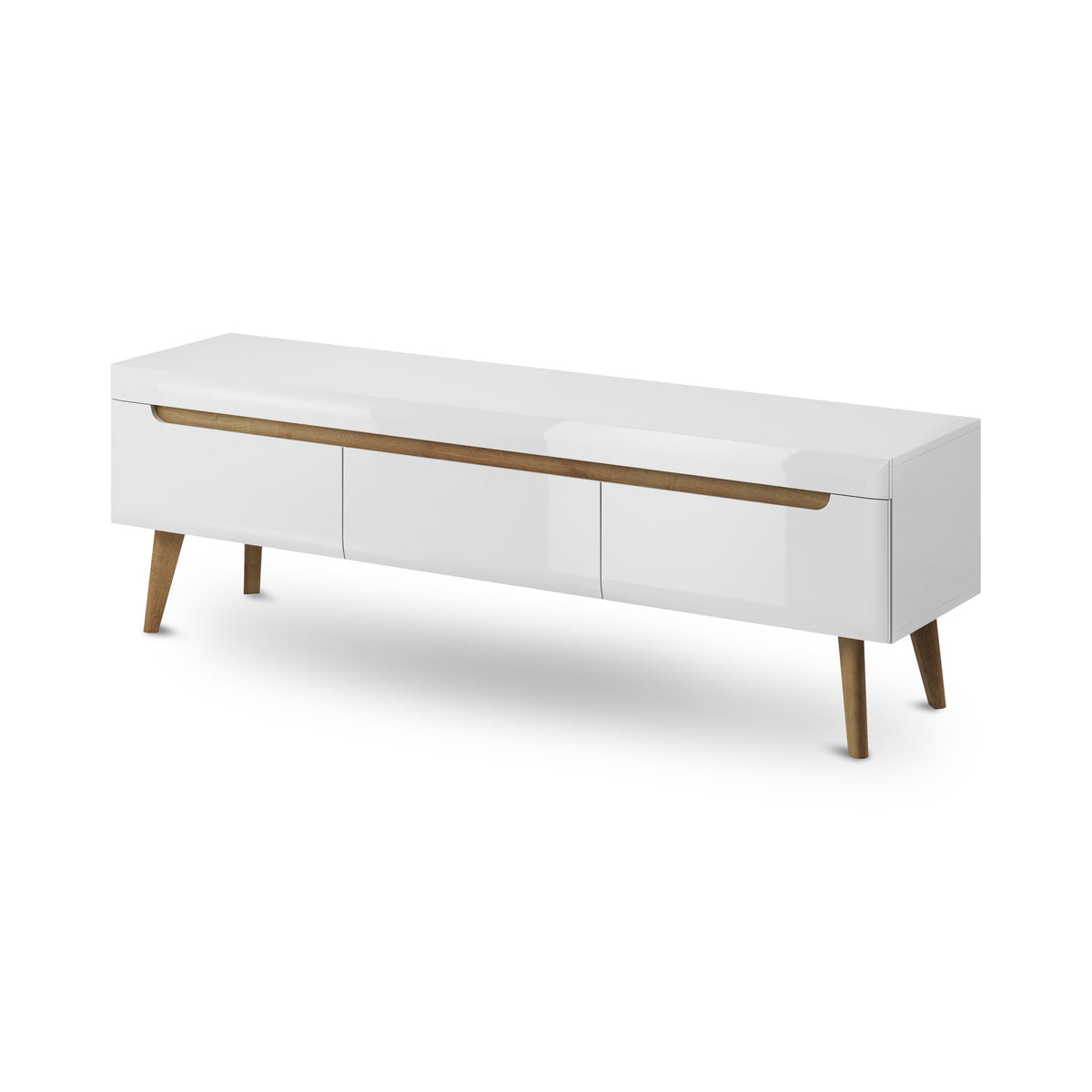 Trava TV Unit 160x50, Scandinavian Style – White Gloss Riviera Oak