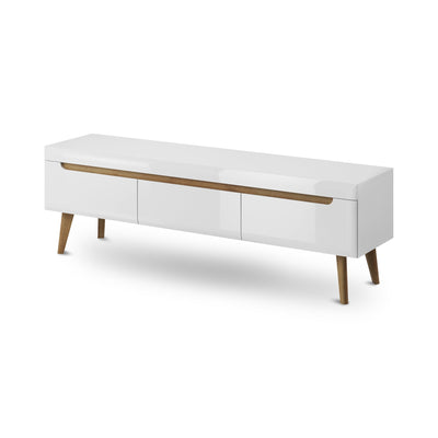 Trava TV Unit 160x50, Scandinavian Style – White Gloss Riviera Oak