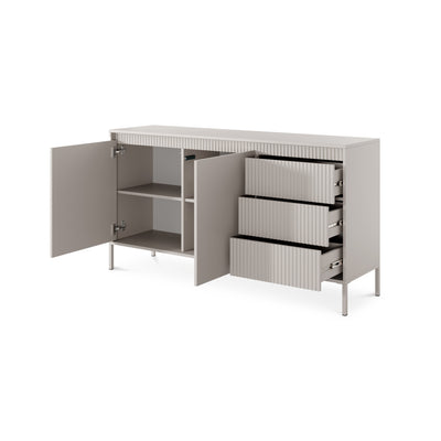 Senra Sideboard with Doors and Drawers 154x81, Japandi Style – with doors open