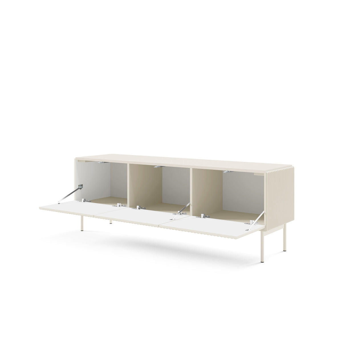 MuzZI TV Unit 147x51, Modern Style – with doors open