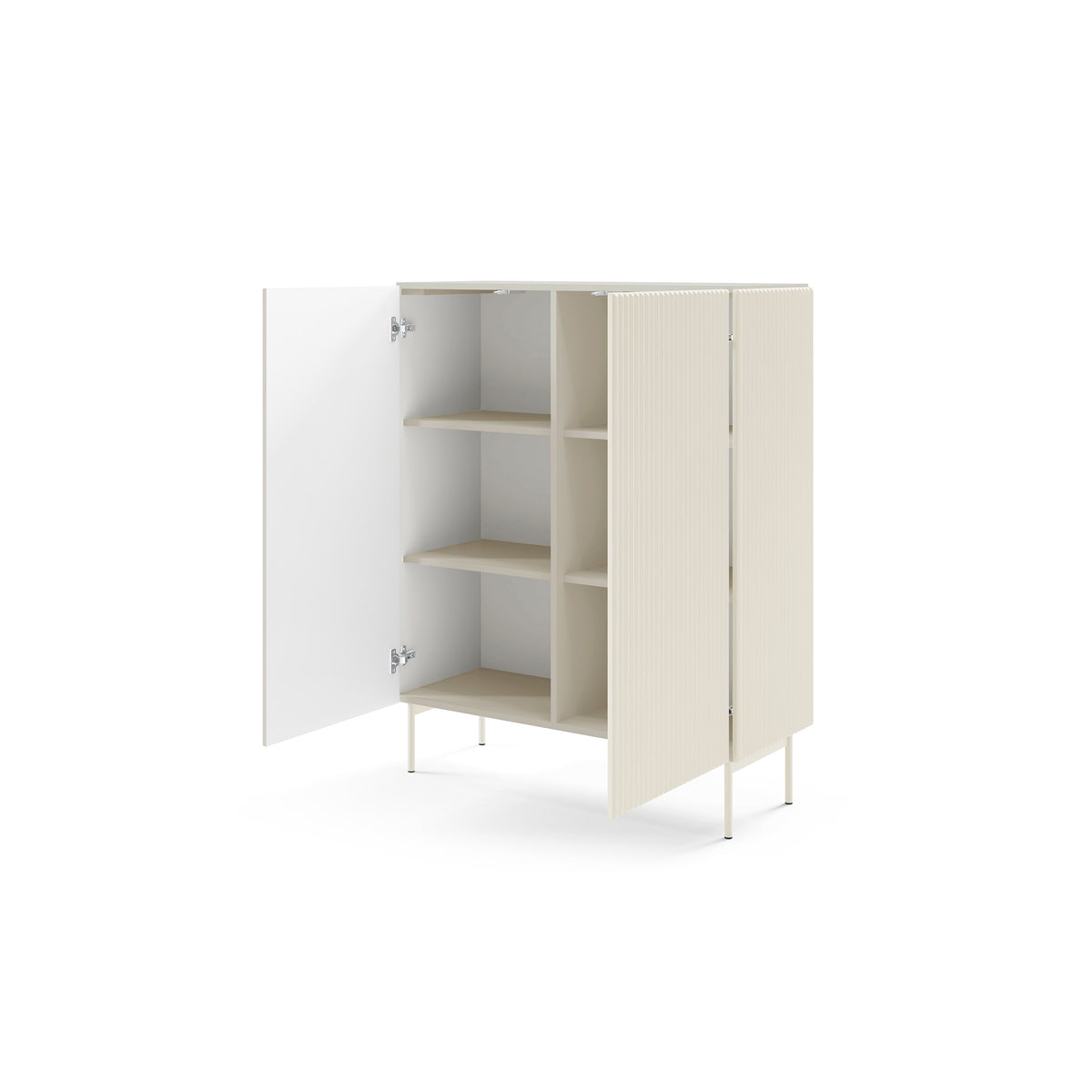 MuzZI Tall Sideboard with Doors 99x123, Modern Style – with doors open