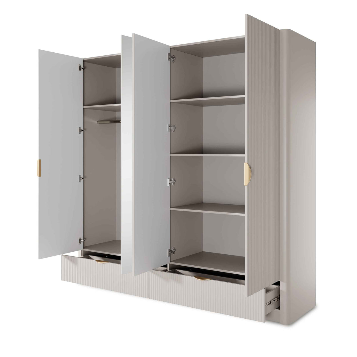 Laanti 4-door Wardrobe 213x208 cm, Modern Style – with doors open