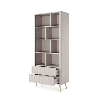 Laanti Bookcase 88x194 with Shelves, Elegant Style – with doors open