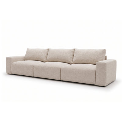 Modulaire bank Iskeli Plus 361 cm Crème Taupe (ARAGON 03), schuin aanzicht – grote bank met drie rugkussens