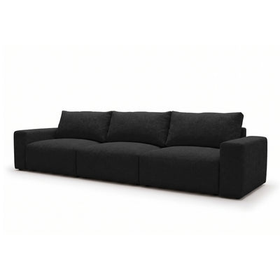 Modulaire bank Iskeli Plus 361 cm Ravenzwart (ARAGON 99), schuin aanzicht – bank met slaapfunctie in Aragon-stof