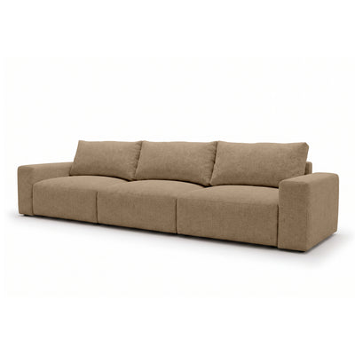 Modulaire bank Iskeli Plus 361 cm Notenbeige (ARAGON 14), schuin aanzicht – bank met slaapfunctie in Aragon-stof