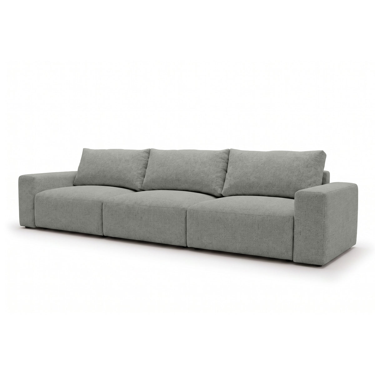 Modulaire bank Iskeli Plus 361 cm Staalgrijs (ARAGON 83), schuin aanzicht – bank met slaapfunctie in Aragon-stof