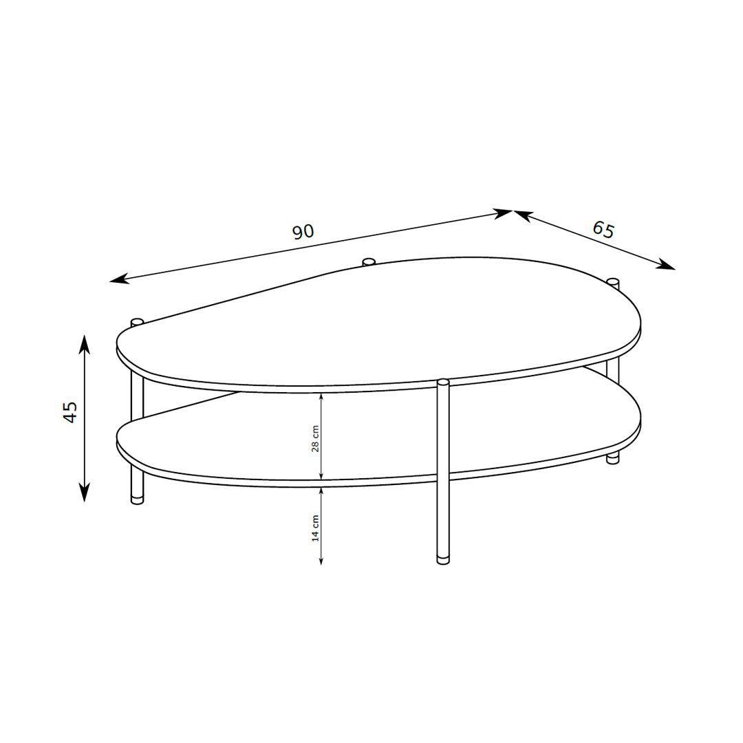 Table basse EKLIPSO 90x45 aux formes organiques dans un style moderne - dessin coté | Pillovely