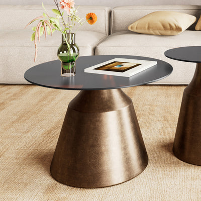 Salontafel Fumor GOLD 70x42 voor een lichte zetel, met vaas en boek – glazen salontafel voor de woonkamer
