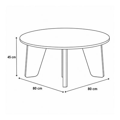 Table basse Tendra Ø80x45 – plan coté indiquant la largeur, la profondeur et la hauteur de la table ronde
