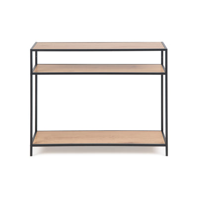 Table console Skeleto 100 x 79, chêne sauvage, vue de face – trois niveaux : plateau, étagère centrale et étagère inférieure