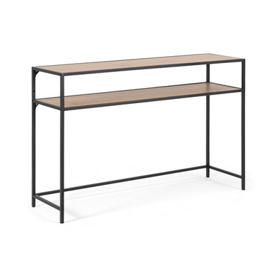 Table console Skeleto 120 x 79, chêne sauvage avec bords en biseau – plateau et étagère au décor chêne, dans un piètement en acier noir
