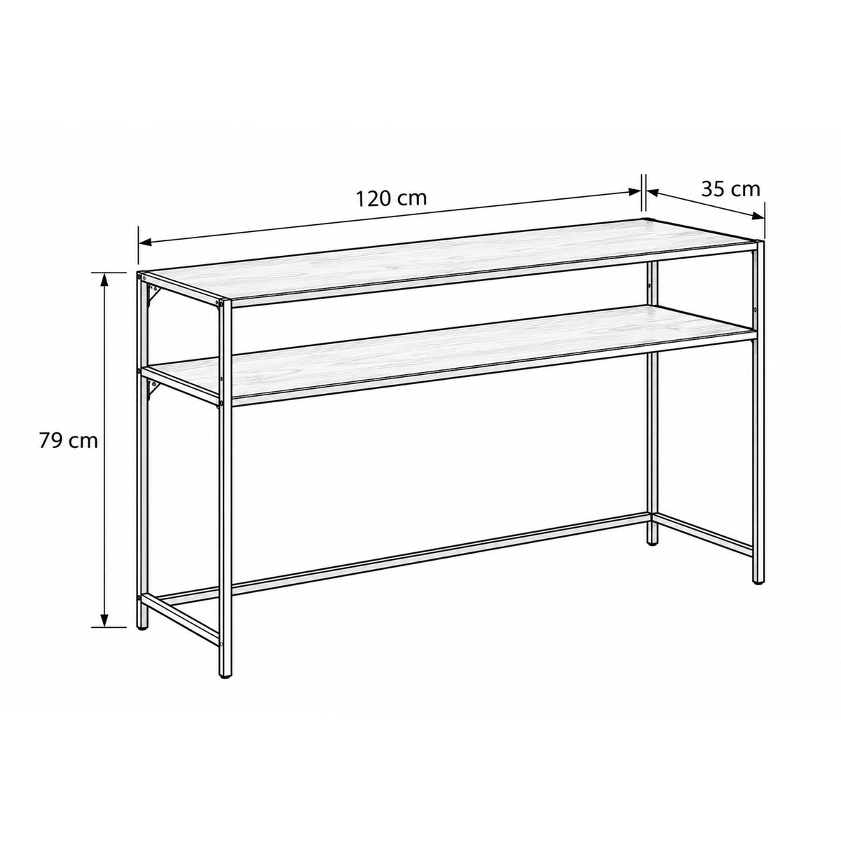 Table console Skeleto 120 x 79 – plan coté indiquant la largeur, la hauteur et la profondeur