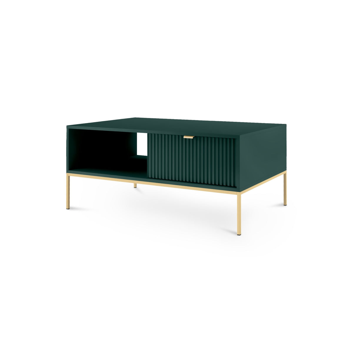 Roza Coffee Table 104x46 cm with Drawer, Modern Style – Labrador green, Gold