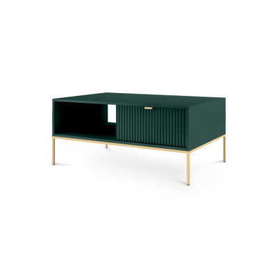 Roza Coffee Table 104x46 cm with Drawer, Modern Style – Labrador green, Gold