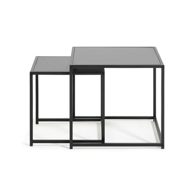 Skeleto-tafeltjes 50x45, zwarte melamine aan de zijkant – tafelbladen in de kleur zwart essenhout op een stalen frame