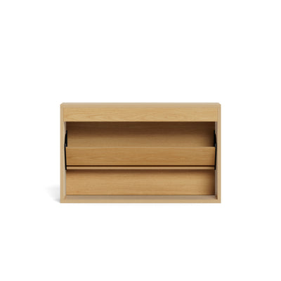 Meuble à chaussures Bambouz 72 x 43 – vue arrière sur le compartiment ouvert et l'intérieur de la porte battante