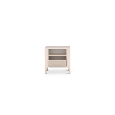 Table de chevet EKLIPSO 54x57 avec niche ouverte de style moderne, coloris cachemire - intérieur après ouverture | Pillovely