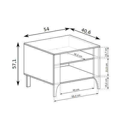 Table de chevet EKLIPSO 54x57 avec niche ouverte, de style moderne - dessin coté | Pillovely