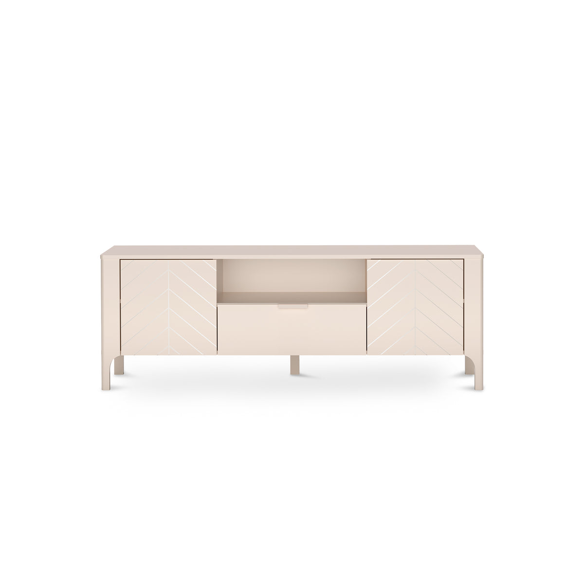Meuble TV EKLIPSO 160x57 avec façades à chevrons de style moderne, coloris cachemire - vue de face | Pillovely
