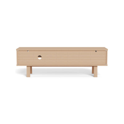 Meuble TV Lurisse 160 x 50, chêne blanchi – vue arrière, passage de câbles dans la paroi arrière