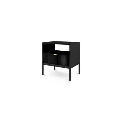Roza Bedside Table with Drawer 54x56 cm, Glamour Style – Black