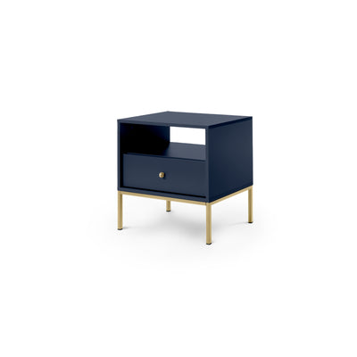 Kviat Bedside Table with Drawer 54x57 cm, Modern Classic Style – Navy blue, Gold