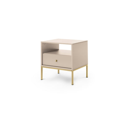Kviat Bedside Table with Drawer 54x57 cm, Modern Classic Style – Sand Beige, Gold