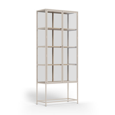 Vitrine Skeleto 77x186 grijze melamine met schuine randen – glazen vitrine met 4 planken op een stalen onderstel