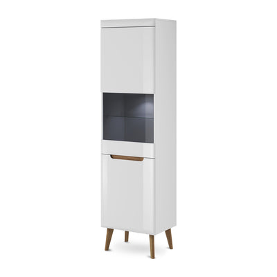 Trava Glass Display Cabinet 53x197 cm, Scandinavian Style – White Gloss Riviera Oak