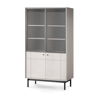 Sabi Glass Display Cabinet 104x185 cm, Japandi Style – Cashmere