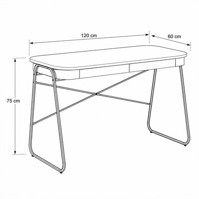 Astel Desk 120x60 with 2 Drawers, Modern Style – dimensions drawing