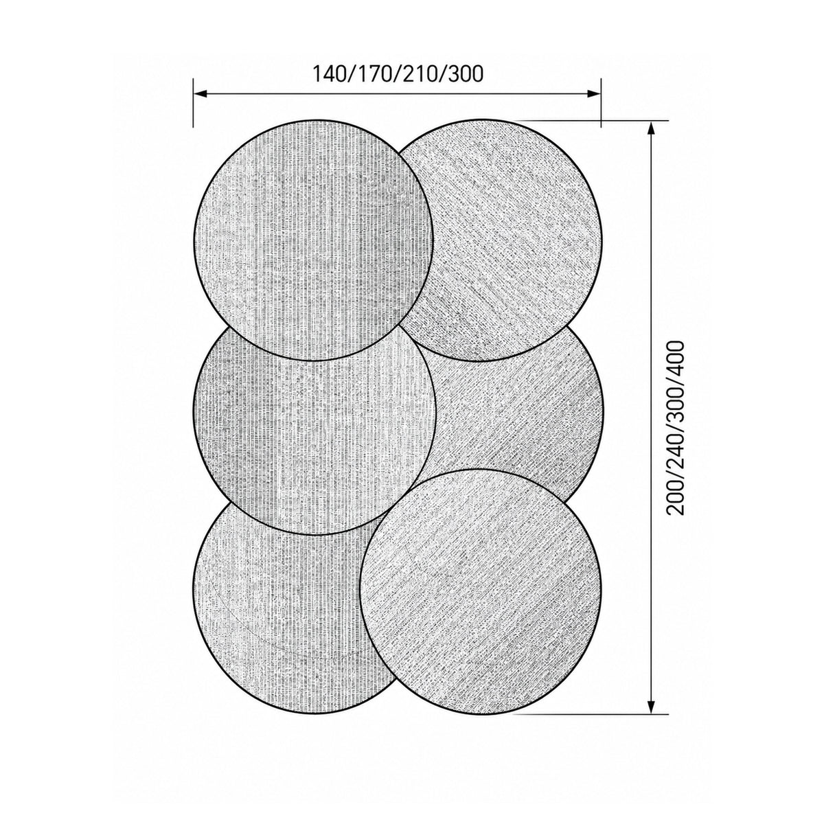 Berri-tapijt met een modern verloop- en rond patroon - tekening met afmetingen