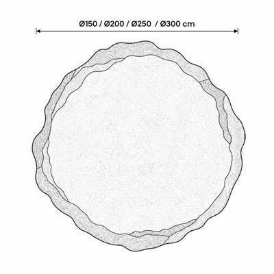 Tapis rond Groti en laine tuftée à la main, avec une bordure marquée de style classique - dessin avec dimensions