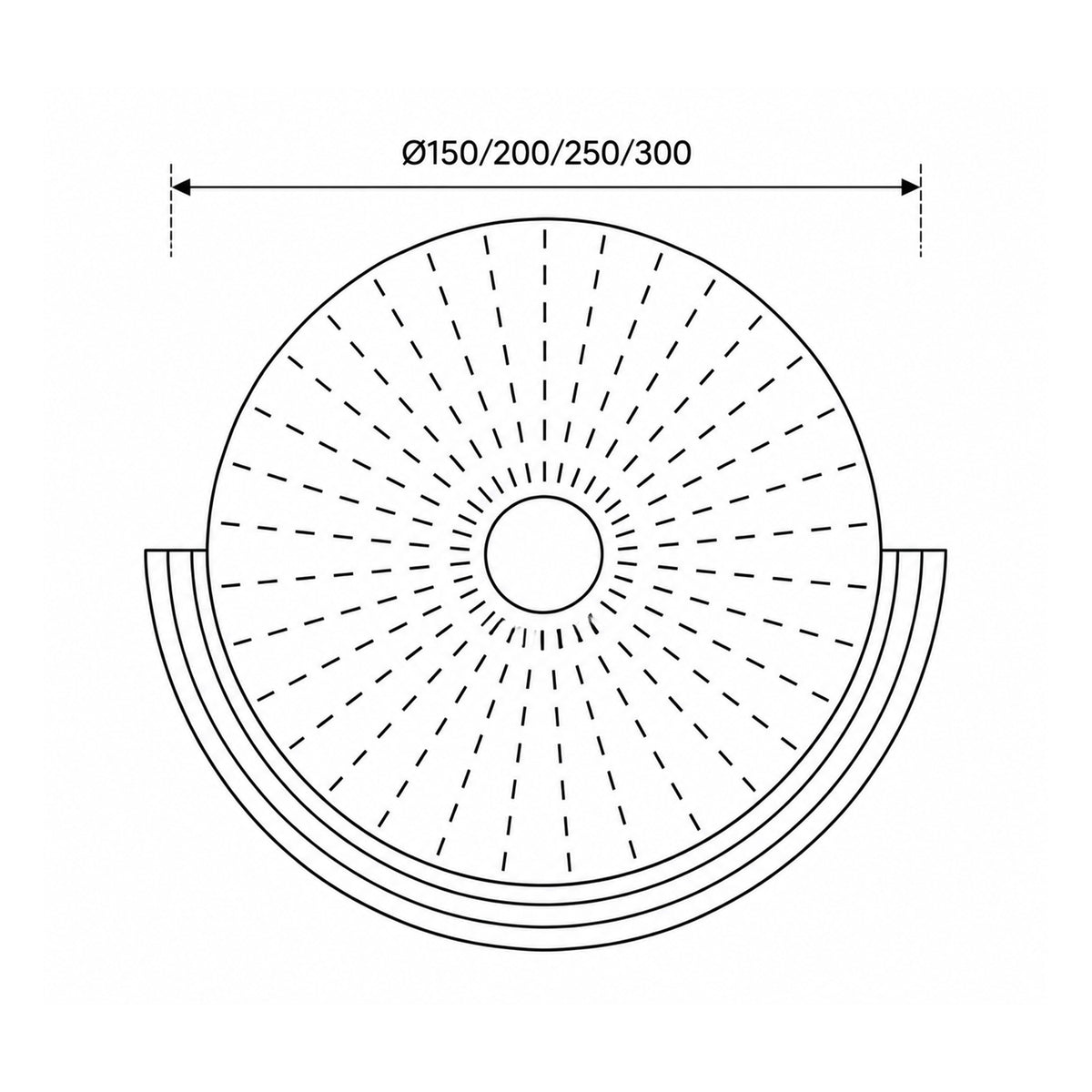 Tapis rond Haabi à motif en éventail de style classique - dessin avec dimensions